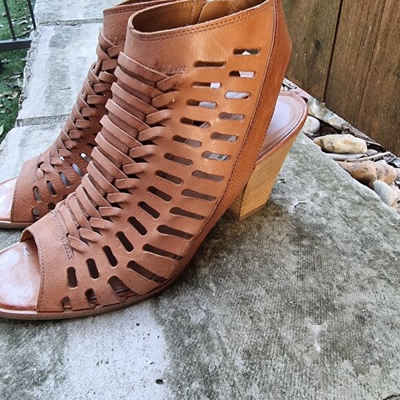 Paul Green Womem's Rosa Peep-Toe Sandal Woven Leather Tan Brown Size 6 - Picture 4 of 10